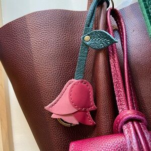 Portland Leather Rose Bag Flair Bag Charm in Berry Good and Foxglove - NEW